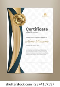 Premium Certificate Template Design with Blue and Golden Ornament. Vector Illustration