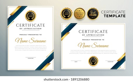 premium certificate template with golden geometric shapes