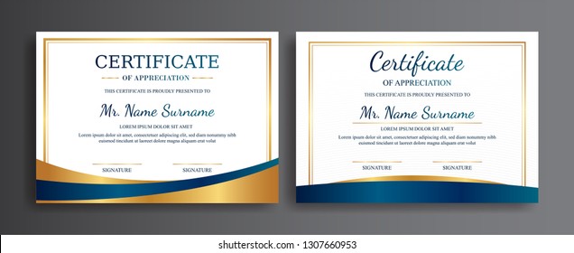 Premium certificate template with luxury and modern pattern, diploma, vector illustration, blue and gold