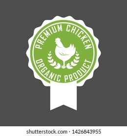 Premium chicken logo. Labels, badges and design elements. Organic style. Green eco chicken stickers. Vector Illustration.