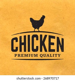 premium chicken meat label with grunge texture on old paper background