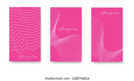 Premium Christmas golden garlands. Set of pink, silver covers, templates, printing elements, cards. Glowing Vector Cover. Round glittering confetti, festive tinsel, magic design for printing.