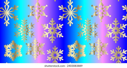 Premium Christmas seamless pattern with gold snowflakes and neon color background. Luxury golden winter background for wrapping paper, cover design, invitation, poster, flyer, luxe invite, fabric.