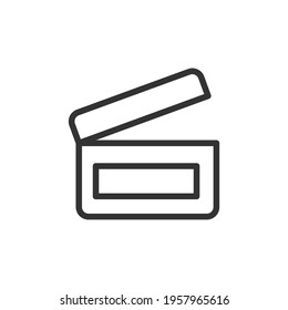 Premium clapperboard line icon for app, web and UI. Vector stroke sign isolated on a white background. Outline icon of clapperboard in trendy style.