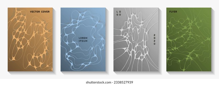 Premium club party flyers. Crossed waves ripple backgrounds. Minimalist cover vector layouts. Night party posters collection fluid curves graphic design.