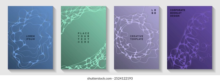 Premium club party flyers. Fluid curve lines fusion backdrops. Minimal notebook vector templates. Electronic music party posters set fluid wavy graphic design.