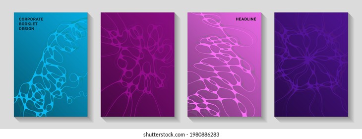 Premium club party posters. Overlapping waves meshwork backgrounds. Tracery brochure vector templates. Disco party posters and banners fluid wavy graphic design.