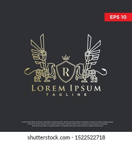 premium coat of arms griffin logo. luxurious icon, template design