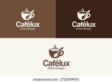 Modelo de logotipo premium da xícara e da colher do café para a marca do café e do bistro