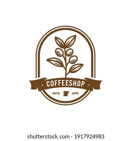 premium coffee shop bar logo, hand drawn coffee bean and leaf branch natural line stamp logo vector icon design in vintage hipster modern beautiful style, 