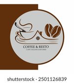 Premium coffee shop logo. Cafe mug icon. Latte aroma symbol. Espresso hot drink cup sign. Arabica cappuccino emblem. Vector illustration.