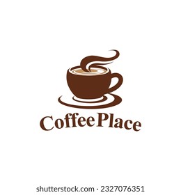 Premium coffee shop logo. Cafe mug icon.hot drink cup sign. emblem. Coffee icon.