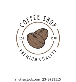 Premium coffee shop logo. Cafe icon,coffee bean logo, Vector illustration.