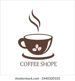 Premium Coffee Shop Logo. Cafe Becher, Topf-Symbol. Espresso-Heißgetränketasse Zeichen. Vektor-Illustration T-Shirt-Logo, kommerzielles Logo und verschiedene