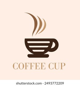 Premium coffee shop logo. Cafe mug icon. Latte aroma symbol. Espresso hot drink cup sign. Arabica cappuccino emblem. Vector illustration