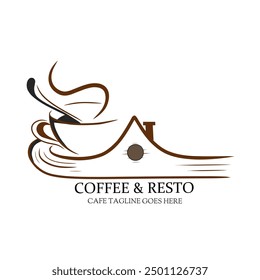 Premium coffee shop logo. Cafe mug icon. Latte aroma symbol. Espresso hot drink cup sign. Arabica cappuccino emblem. Vector illustration.