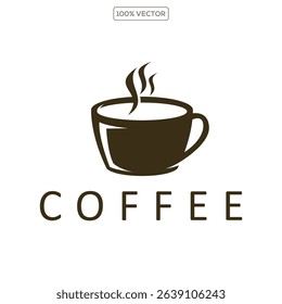 Premium coffee shop logo. Cafe mug icon. Latte aroma symbol. Espresso hot drink cup sign vector illustration