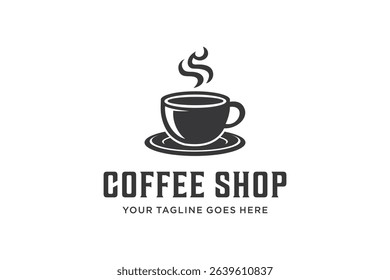Premium Coffee Shop Logo. Cafe Mug Icon. Latte Aroma Symbol. Espresso Hot Drink Cup Sign. Arabica Cappuccino Emblem. Vector Illustration.