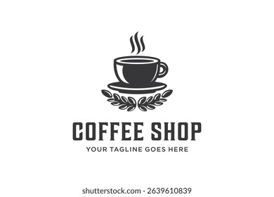Premium Coffee Shop Logo. Cafe Mug Icon. Latte Aroma Symbol. Espresso Hot Drink Cup Sign. Arabica Cappuccino Emblem. Vector Illustration.