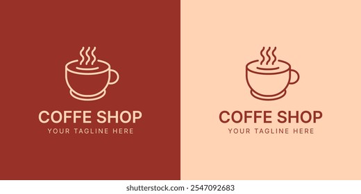 Premium coffee shop logo design template. Coffee cup and smoke symbol. Premium logo design template