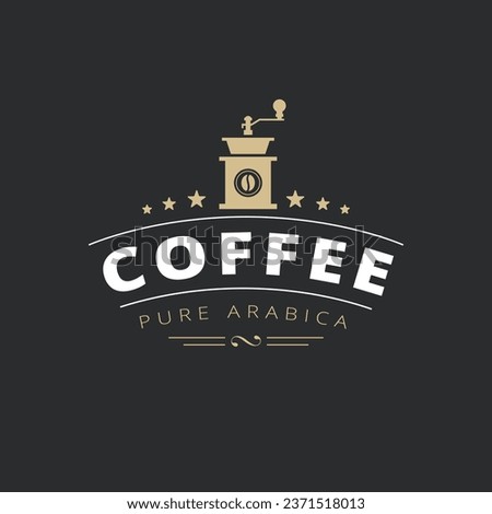 Premium coffee shop logo. Café mug icon. Latte aroma symbol. Espresso hot drink cup sign. Arabica cappuccino emblem. Vector illustration.