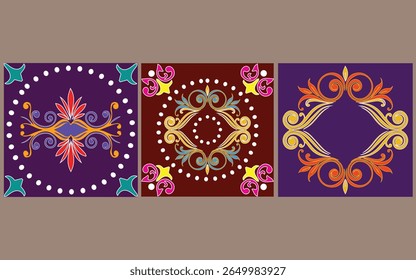 Coleção Premium de 3 azulejos Azulejo flor conjunto. Padrões coloridos sem emenda no estilo azulejo. Azulejo coleção oriental texturas sem costura. Portugal espanhol cerâmica. Vetor