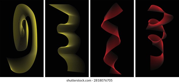 A premium collection of abstract gradient line art featuring futuristic spiral ribbons, flowing geometric curves, and optical illusion-inspired compositions on a deep black background. These modern minimalist designs combine smooth continuous lines with vibrant gradient effects to create striking visual artwork for posters, wall art, branding, presentations, magazine covers, website banners, social media graphics, packaging, and digital marketing materials. Perfect for contemporary creative projects, these elegant abstract compositions deliver a bold, dynamic, and sophisticated aesthetic for both print and digital applications.



#Abstract #Gradient #LineArt #Spiral #Ribbon #Geometric #OpticalIllusion #ModernDesign #Poster #Vector #GraphicDesign #DigitalArt #Contemporary #Futuristic #Creative