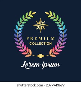 Premium collection badge design Vector ...  LEAVS , STAR , GLOD PLATED 
