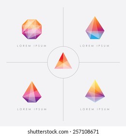 Premium Collection Of Bright Multicolored Geometric Polygon Facet Crystal Gem Logo Icons