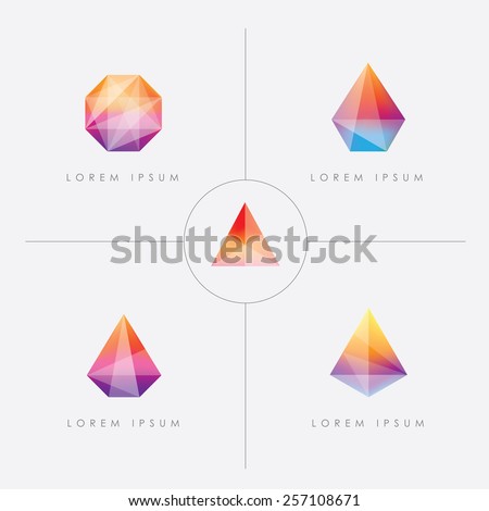 premium collection of bright multicolored geometric polygon facet crystal gem logo icons