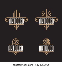 A premium collection of four Art Deco ornamental elements featuring elegant gold geometric lines and classical symmetrical motifs. These vintage-inspired decorative pieces capture the sophisticated Great Gatsby aesthetic of the 1920s. Perfect for high-end packaging, luxury wedding invitations, premium menu frames, boutique branding, and upscale interior decor seeking a timeless, opulent, and artistic architectural touch.