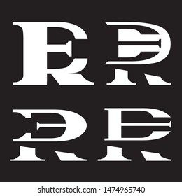 A premium collection of four professional ER or RE monogram vector logos. The set features various creative ways of interlocking the letters E and R using a classic serif font style. These sophisticated emblems symbolize partnership, stability, and prestige, making them ideal for law firms, financial institutions, luxury real estate, premium hotels, and established corporate consulting agencies seeking a timeless brand identity.