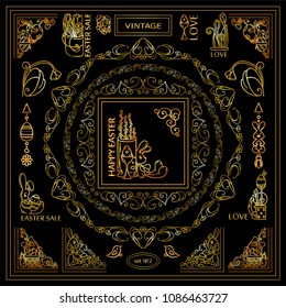 Premium collection of golden frames and corners. Square and round shape frames for different type of design. Perfect for Eastern premium design, Christian greeting cards and more