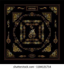 Premium collection of golden frames and corners. Square and round shape frames for different type of design. Perfect for Halloween premium design, greeting cards, flyers and more