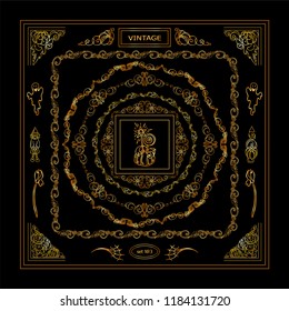 Premium collection of golden frames and corners. Square and round shape frames for different type of design. Perfect for Halloween premium design, greeting cards, flyers and more