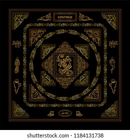 Premium collection of golden frames and corners. Square and round shape frames for different type of design. Perfect for Halloween premium design, greeting cards, flyers and more