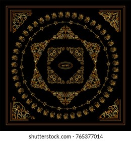 Premium collection of golden frames and corners. Square and round shape frames for different type of design. Perfect for Happy new year or winter holidays design, greeting cards and more 