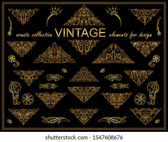 Premium collection of golden pumpkin monster elements. Halloween theme tiny illustrations, good for frames, borders, dividers or headers. Kawaii arts with Jack-o-lantern pumpkins and spiderweb