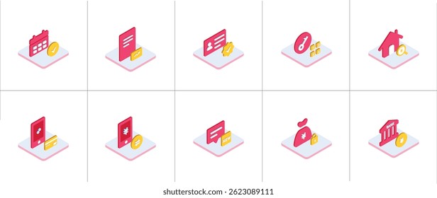 A premium collection of isometric 3D banking and finance vector icons, featuring modern designs for digital payments, investments, transactions, and financial services.
