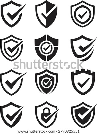 Premium collection of shield check logo designs featuring security verification symbols, trusted protection badges, cyber security icons and authentication marks. This professional vector bundle represents online security, compliance, privacy protection, approval systems, secure access, risk management and trusted business services. Ideal for cybersecurity companies, VPN providers, insurance agencies, software platforms, financial institutions, cloud security solutions and corporate branding projects. Clean scalable vector artwork with modern geometric construction suitable for web, mobile applications and commercial identity design.