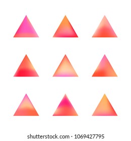 Premium color collection set of trendy soft mesh geometric gradient logo icons in the form of triangles. Abstract shapes for business visual identity. Creative geometric future design. Triangle logo.