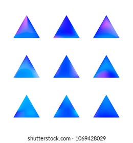 Premium color collection set of trendy soft mesh geometric gradient logo icons in the form of triangles. Abstract shapes for business visual identity. Creative geometric future design. Triangle logo.