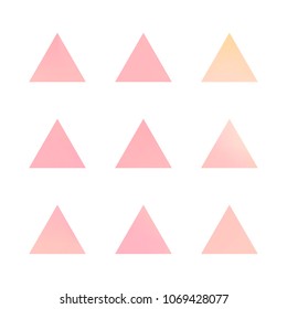 Premium color collection set of trendy soft mesh geometric gradient logo icons in the form of triangles. Abstract shapes for business visual identity. Creative geometric future design. Triangle logo.