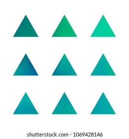 Premium color collection set of trendy soft mesh geometric gradient logo icons in the form of triangles. Abstract shapes for business visual identity. Creative geometric future design. Triangle logo.