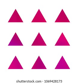 Premium color collection set of trendy soft mesh geometric gradient logo icons in the form of triangles. Abstract shapes for business visual identity. Creative geometric future design. Triangle logo.