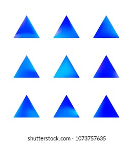 Premium color collection set of trendy soft mesh geometric gradient logo icons in the form of triangles. Abstract shapes for business visual identity. Creative geometric future design. Triangle logo.