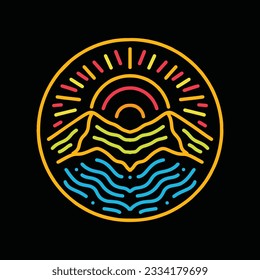 Premium Colorful Monoline Mountain Vector Graphic Design illustration Vintage style line Emblem Symbol and Icon