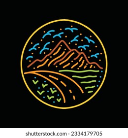 Premium Colorful Monoline Mountain Vector Graphic Design illustration Vintage style line Emblem Symbol and Icon