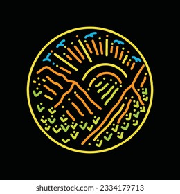 Premium Colorful Monoline Mountain Vector Graphic Design illustration Vintage style line Emblem Symbol and Icon