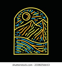 Premium Colorful Monoline Mountain Vector Graphic Design illustration Vintage style line Emblem Symbol and Icon